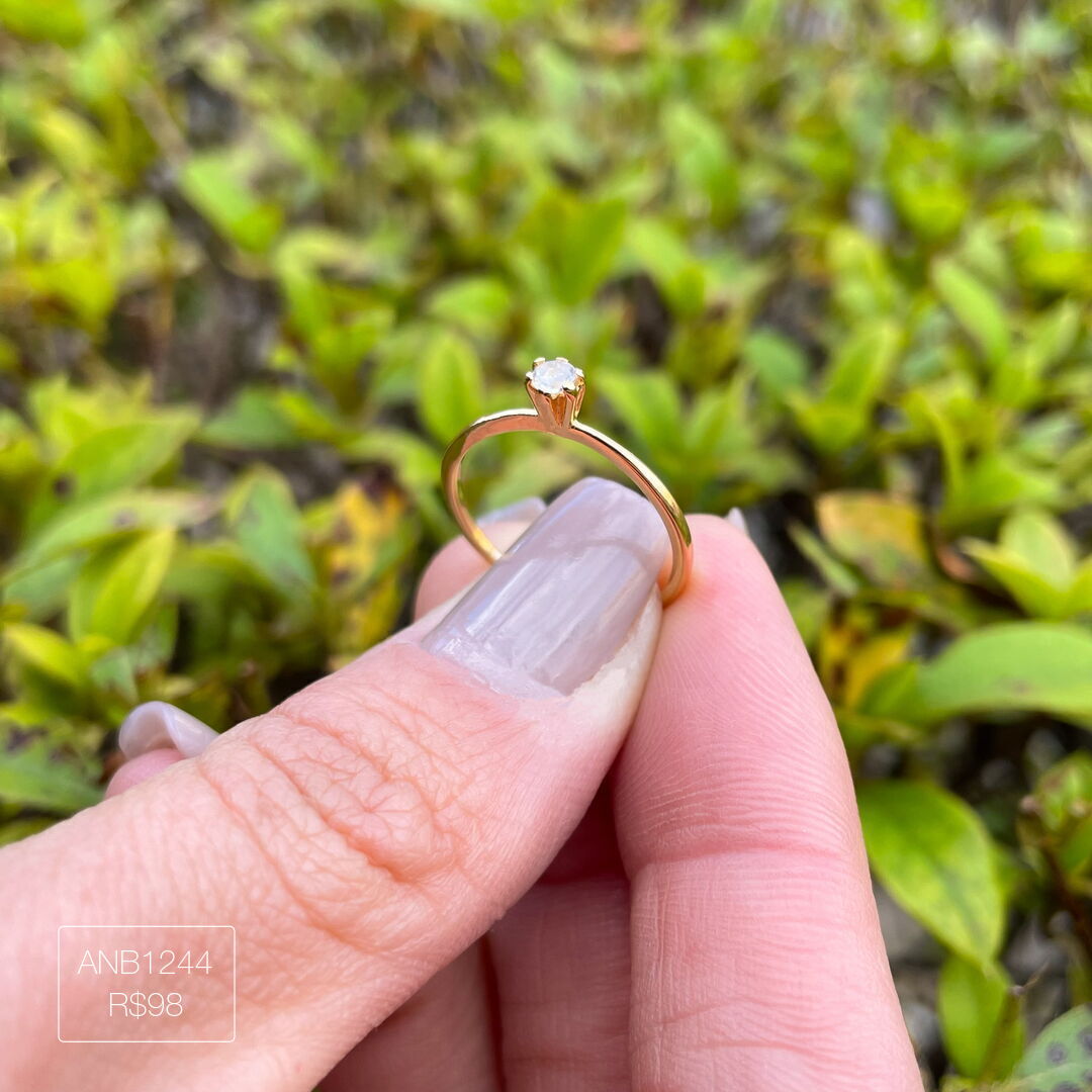 Anel Solitário Cristal Dourado